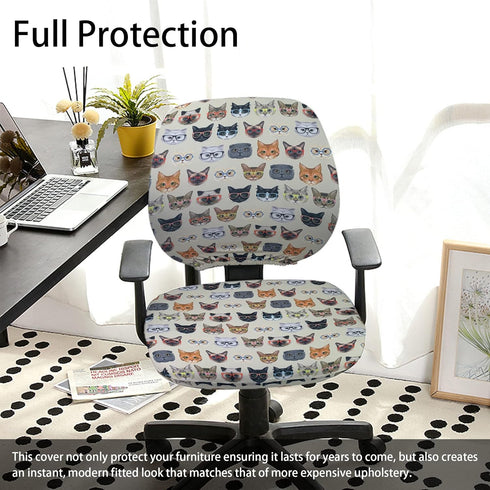 Office Chair Cover Computer Desk Chair Covers Stretchable Anti-Dust Universal Split Rotating Swivel Chair Slipcover Protector 2 Piece, Cute Cats, ...
