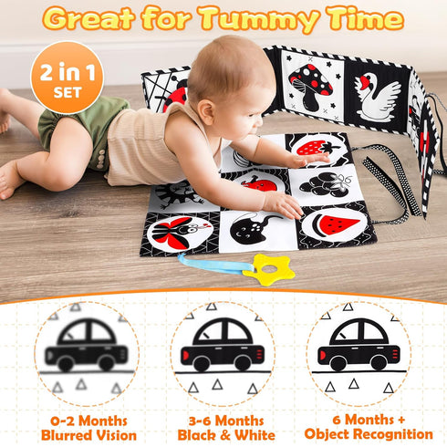 Black and White High Contrast Baby Toys 0-6 Months Montessori Tummy Time Toys Sensory Crinkle Toys for Baby Newborn Infant 0-3 3-6 Months Soft Clo...