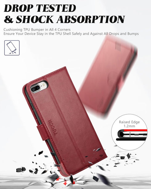 TUCCH Wallet Case for iPhone 8 Plus/iPhone 7 Plus, Magnetic Closure Card Slots Money Pouch, Stand PU Leather Purse Cover Flip Book [TPU Interior C...