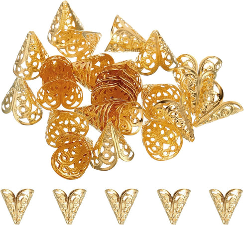 PATIKIL Flower Bead Caps, 30Pcs 16x16mm Hollow Metal Spacer Bead End Caps for Jewelry Making Earring Bracelets Necklace DIY Crafting, Rose Gold...