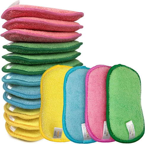 Pack of 12 Dish Washing Scrubs Kitchen Sponges Dual Purpose Non-Scratch Microfiber Scrub Scouring Sponge,Reusable Easy Handling Ideal for Kitchen ...