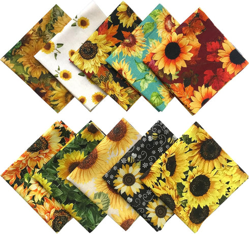 10Pcs 25 x 25cm Sunflower Cotton Fabric Patchwork Printed Patterns Quilting Fabric Sewing Patchwork Precut Fabric for DIY Artcraft...