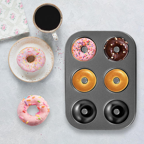 Non-Stick Donut Baking Tray | 10.4" x 7.28" Donut Tray with 6 Donut Molds | Steel Donut Tray | Make the perfect bagel and cake donuts(1pc)...