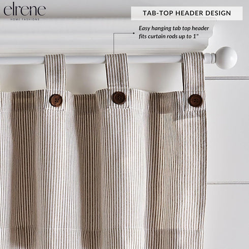 Elrene Home Fashions Tucker Ticking Stripe Tier Window Curtains for Kitchen or Bathroom, 30" x 24", Set of 2, Linen...