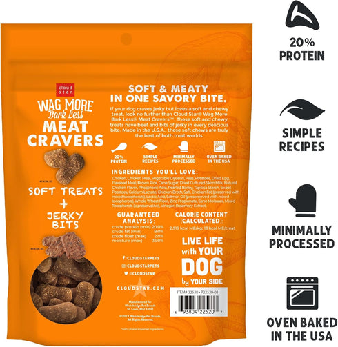 Cloud Star Wag More Bark Less Meat Cravers Soft Chews Dog Treats, Chicken 5 oz. Bag...