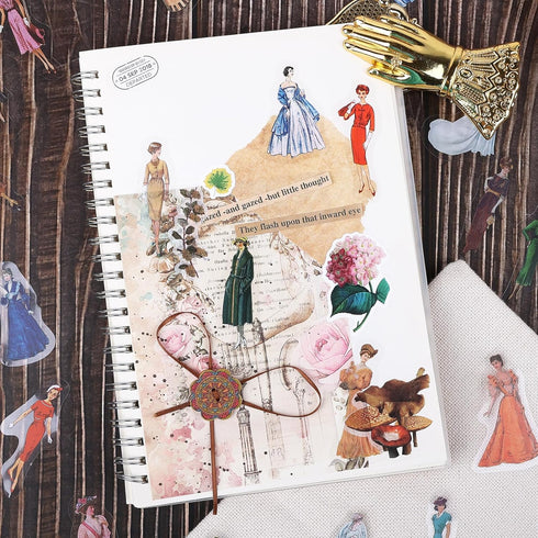 Vintage Fashion Stickers, 240 Pieces Retro Style Ladies Scrapbook Stickers Scrapbooking Supplies Kit, Sheer People Stickers for Junk Journals, Car...