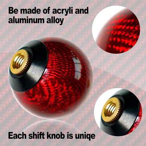 HiSport Carbon Fiber Gear Shift Knob Round Ball Shifter Knobs Universal 5 6 Speed with 3 Adapters for Manual Car M 8 * 1.25, M 10 * 1.25, M 10 * 1...