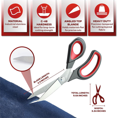 XFasten Heavy-Duty Professional Tailor Scissors, 9.5-Inch Heavy Duty Ultra-sharp Dressmaker’s Scissors Shears for Fabric Cutting | Sewing scissors...