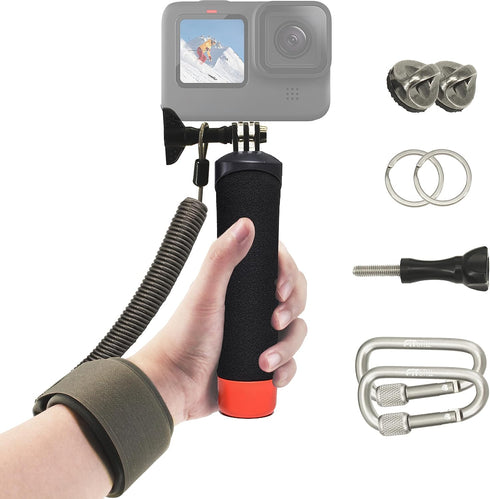 FitStill Waterproof Monopod Floating Hand Grip Snorkeling Selfie Pole Stick +Steel cored Safety Wrist Strap Rope for Go Pro Hero 12/11/10/9/8/7/6/...