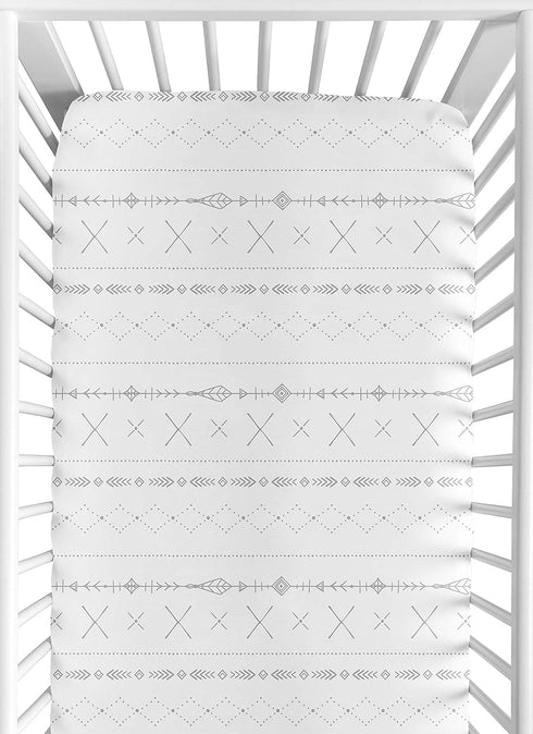 Sweet Jojo Designs Grey and White Boho Tribal Unisex Boy or Girl Baby or Toddler Nursery Fitted Crib Sheet for Gray Woodland Forest Friends Collec...