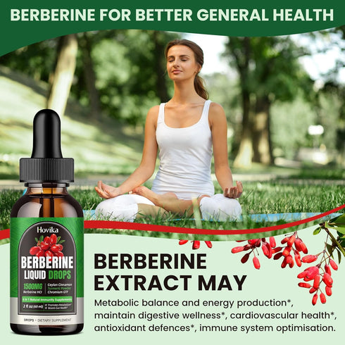 Berberine HCL Liquid Drops - 1500 mg Berberine Supplement with Ceylon Cinnamon, Chromium, Turmeric, Niacinamide - Supports Metabolism and Immune S...