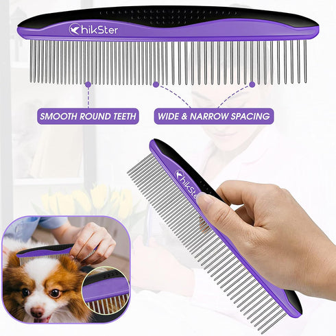 Dog Comb for Grooming Pet Comb with Stainless Steel Rounded Teeth Rubber Handle for Large Medium & Small Cat Comb Removes Knots & Tangled Hair...