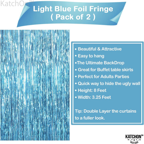 KatchOn, XtraLarge, Blue Foil Fringe Curtain - 8x3.2 Feet, Pack of 2 | Blue Backdrop Curtain for Under The Sea Party Decorations | Ocean Backdrop ...
