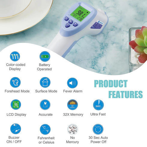 Amplim Digital Forehead Thermometer for Kids, Adults, and Babies - Touchless, Non-Contact Fever Thermometer with Temporal Head Function - No-Touch...
