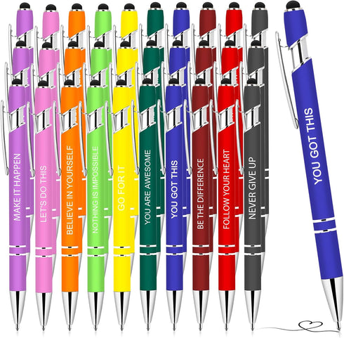 30 Pieces Inspirational Pens, Motivational Ballpoint Pen with Stylus Tip Funny Ink Pens Bulk Inspirational Gifts for Women Coworkers Office Suppli...