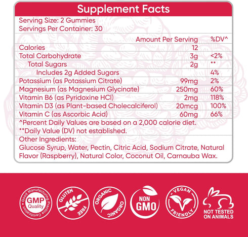 Potassium Magnesium Gummies with Vitamin D3 B6 C - High Absorption Potassium 99mg Magnesium Glycinate 250mg Chewable Supplements for Women Men Adu...