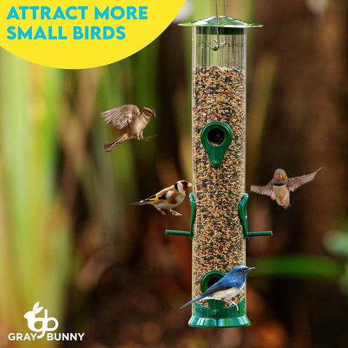 Gray Bunny 14 Inches Tube Bird Feeders for Outdoors Hanging, 6 Feeding Ports, Hard Plastic Bird Feeder Outdoor Weatherproof and 4 Inch Steel Hange...