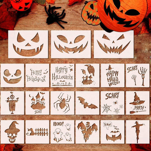 21 PCS Halloween Stencils for Painting on Wood,Halloween Crafts,Plastic Drawing Painting Spraying Template,Reusable Pumpkin bat Scarecrow Painting...