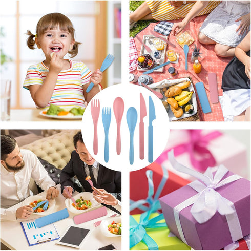 2 Sets Travel Utensils with Case,Reusable Utensils for Lunch Box,Plastic Knives Spoons and Forks Set,Portable Camping Utensil Set Cutlery Set for ...