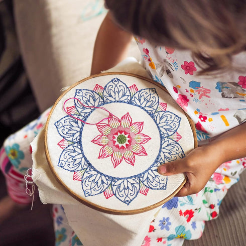 Whaline 4 Mandala Embroidery Starter Kit with Instruction Plum Blossom Chrysanthemum Orchid Lotus Needlepoint Cross Stitch Kit with Embroidery Hoo...