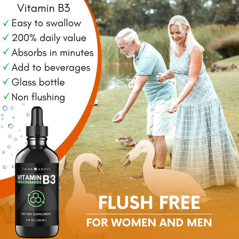 Liquid Vitamin B3 (as Niacinamide) Supplement - Non Flush Form of Niacin - Convenient Niacin Drops for Women and Men - 4 oz (120ml)...