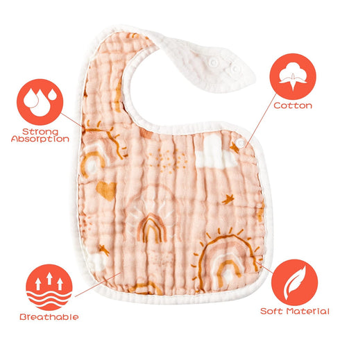 Zainpe 6Pcs Snap Muslin Cotton Bibs for Baby Rainbow Sun Star Bib Adjustable Feeding Bib Machine Washable Unisex Burp Cloths with 6 Absorbent Soft...