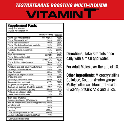 MuscleMeds Vitamin T Daily Complete Multivitamin for Men Enhances Testosterone Muscle Building Sexual Performance 20 Vitamins Minerals Fenugreek T...