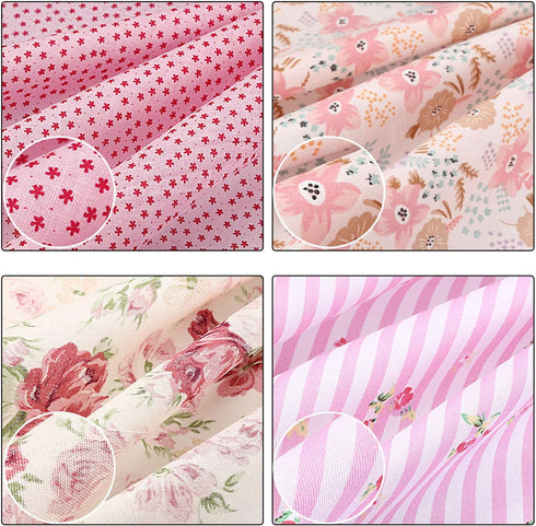 10 Pieces 20 x 20 Inch Cotton Fabric Quilting Floral Patchwork Pink Fabric Square Bundles Fabric for Sewing DIY Crafts Handmade Bags Clothing, Var...