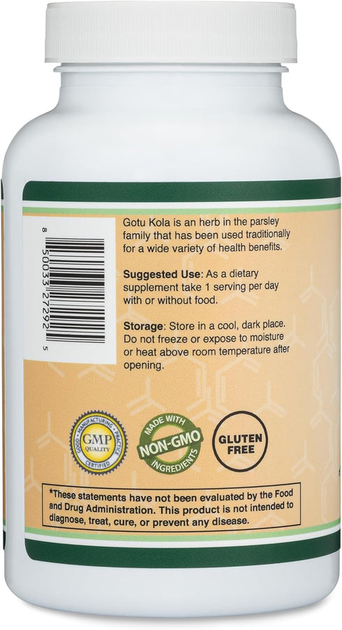 Gotu Kola Capsules (Centella Asiatica) 1,000mg of Per Serving (120 Capsules) No Fillers, Vega, Safe, Non-GMO, Gluten Free (Gotu Kola Extract for R...