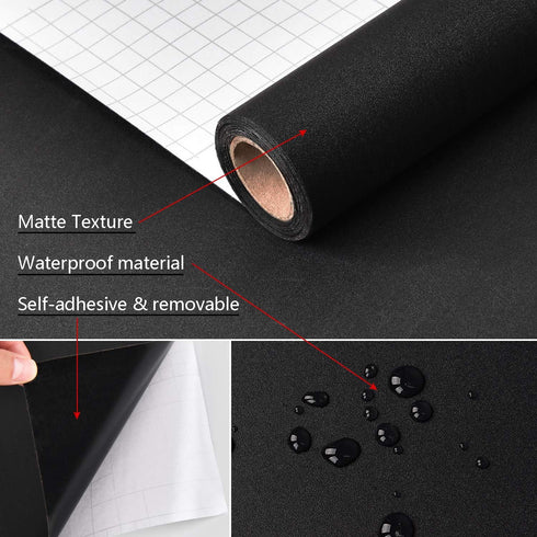 Mecpar Solid Black Wallpaper 15.7" x 118" Black Peel and Stick Wallpaper Matte Textured Black Contact Paper Vinyl Self-Adhesive Removable Thick Wa...