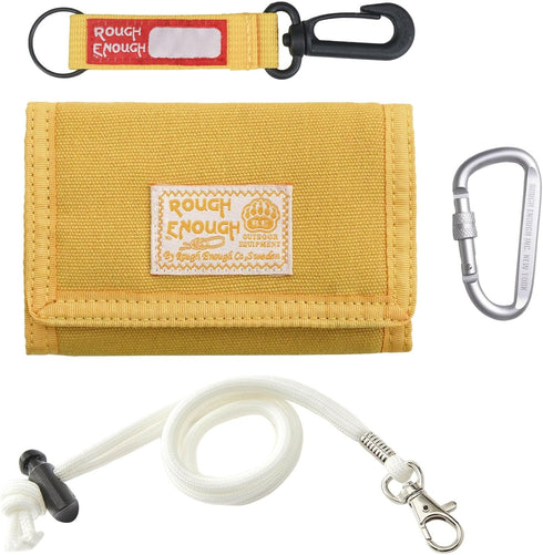 Rough Enough Kids Wallet for Boys Girls Preppy Teen with Neck Lanyard Keychain Canvas Mustard Yellow...