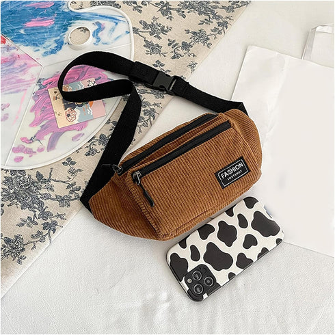 Corduroy Fanny Pack for Women Waist Bag Travel Crossbody Belt Bags Small Bum Purse Hiking Daypack for Running Workout...