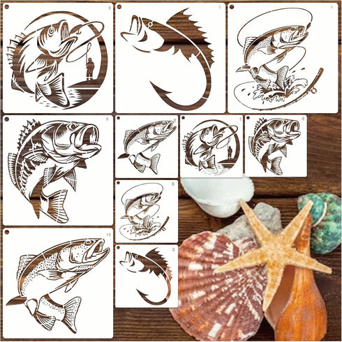 Fish Stencils for Painting Reusable Fishing Stencils Large Fisherman Template Paint Stencils for Painting on Wood Burning, DIY Art Craft Fabric Ca...