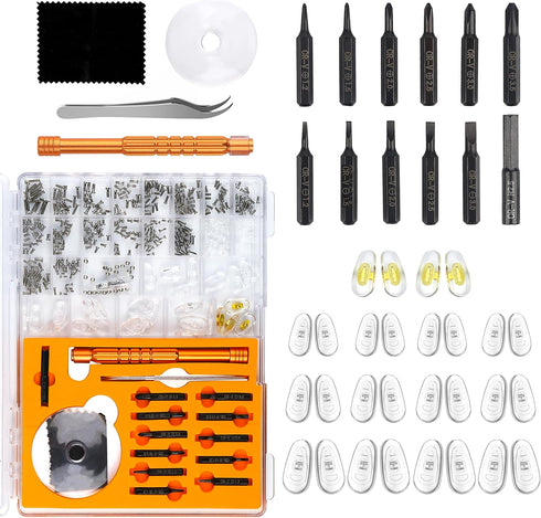 Upgraded All-in-One Magnetic Eyeglass Repair kit with Magnifying Glass, Repair Tool Kit with 12 interchangeable Screwdriver Bits, Nose Pads, Screw...