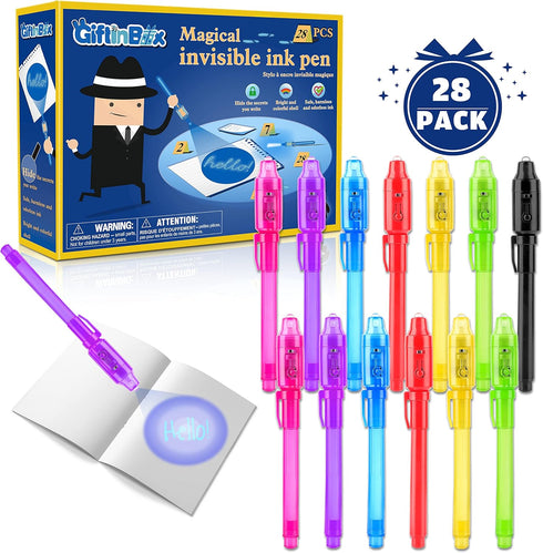 GIFTINBOX Invisible Ink Pen, 28PCS Spy Pen for Kids with UV Light Magic Marker for Secret Message, Birthday Party Favors for Kids, Classroom Prize...