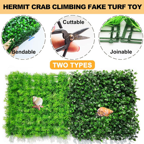 2 PCS Hermit Crab Climbing Toys Faux Grass Mat 10 x 10 Inch Fake Turf Hermit Crab Climbing Wall Square Plastic Aquarium Plants Lawn Hermit Crab Su...
