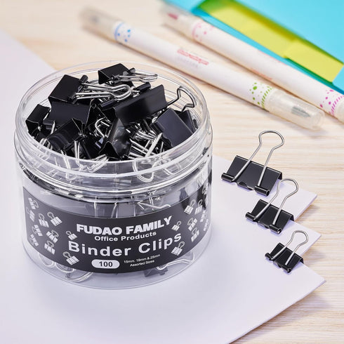 100pcs Binder Clips Assorted Sizes, Black Paper Clamps, Medium, Small, Mini 3 Sizes with Box for Office, School and Home...