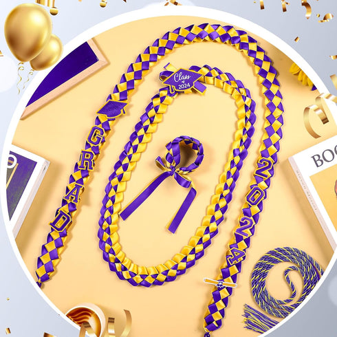 17 Pcs Graduation Leis and Graduation Cords 2024 Braided Necklace Adjustable Graduation Gift for Student Graduation Gifts Party Supplies (Purple)...