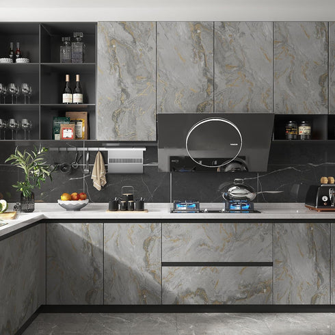 12”x100” Gold Grey Matte Marble Contact Paper for Countertops Waterproof Peel and Stick Countertops Marble Wallpaper for Bathroom Self Adhesive Co...
