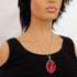 Blood Red Oval Stone In Silver Finish Pewter Frame Pendant Necklace...