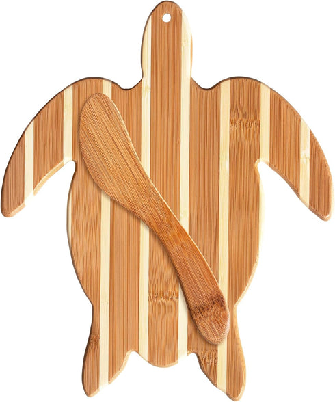 Totally Bamboo Sea Turtle Charcuterie Board with Spreader Knife Gift Set, 11-1/2" x 8-5/8"...