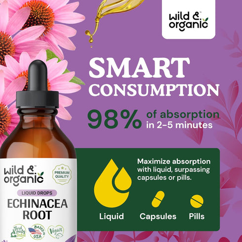 Echinacea Drops - Organic Echinacea Tincture - Echinacea Root Supplement - Vegan, Alcohol Free - 2 fl oz...