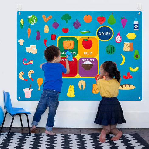 WATINC My Plate Felt-Board Stories Set 3.5Ft 53Pcs Preschool Vegetables Fruit Protein Grains Flannel Food Diary Classroom Theme Early Learning Pla...