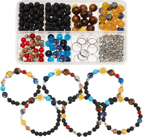 SUNNYCLUE 1 Box 300+Pcs DIY 10 Sets Solar System Bracelets Kit Universe Galaxy The Nine Guardian Planets Beading Bracelet Necklace Tiger Eye Bead ...