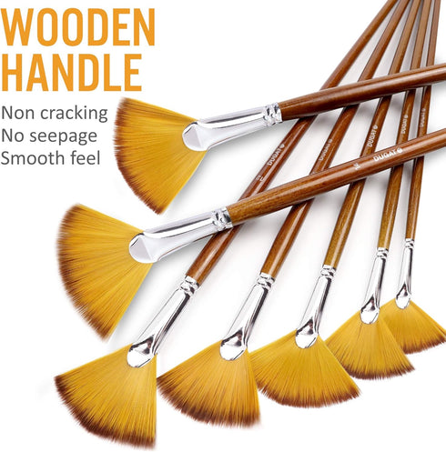 Artist Fan Paint Brushes Set 9pcs - Soft Anti-Shedding Nylon Hair Wood Long Handle Paint Brush Set for Acrylic Watercolor Oil Gouche Painting...