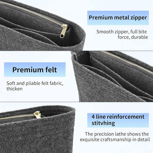 Felt Insert Purse Organizer with Zipper fit GG Marmont Matelasse Shoulder Bag, Organizer Handbag Tote Liner Pouch for Women Inner Bladder Bag Stor...
