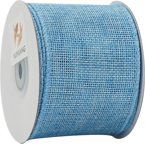 HUIHUANG Blue Burlap Ribbon Wired Solid Baby Blue Wired Edge Ribbon 2.5 inch Jute Ribbon for Wreaths, Big Bows, Crafts, Swags, Tree Decoration -10...