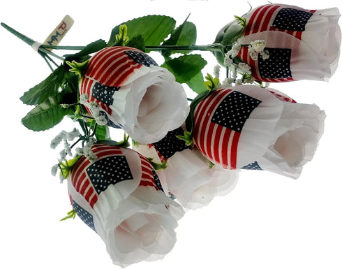 Patriotic Flowers, US Flag, Memorial Day, 4th of July Decor America Veterans Day, One Bouquet 7 Stems Red White Blue...