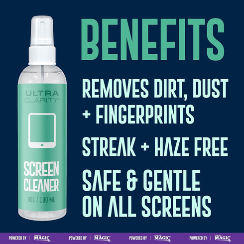 | Powered by Nano Magic Screen Cleaner 6oz Spray Bottle | Optical Grade Solution, Streak-Free Shine | Electronic Wipes Ideal for Touchscreen, Phon...