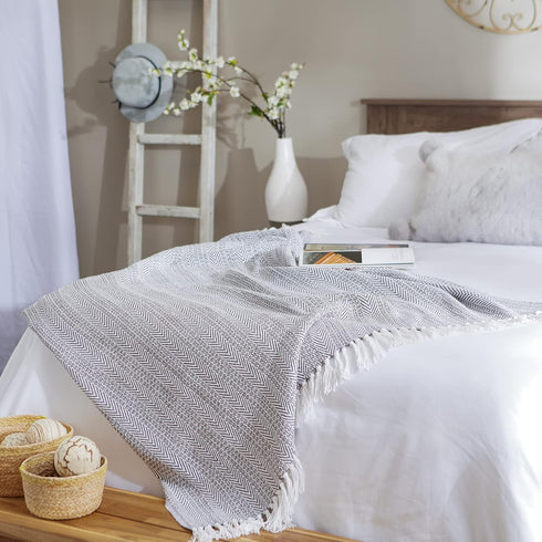 DII Herringbone Striped Collection Cotton Throw Blanket, 50x60, Gray...